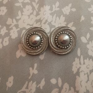 Vintage Silver Button Earrings - Women Jewelry
